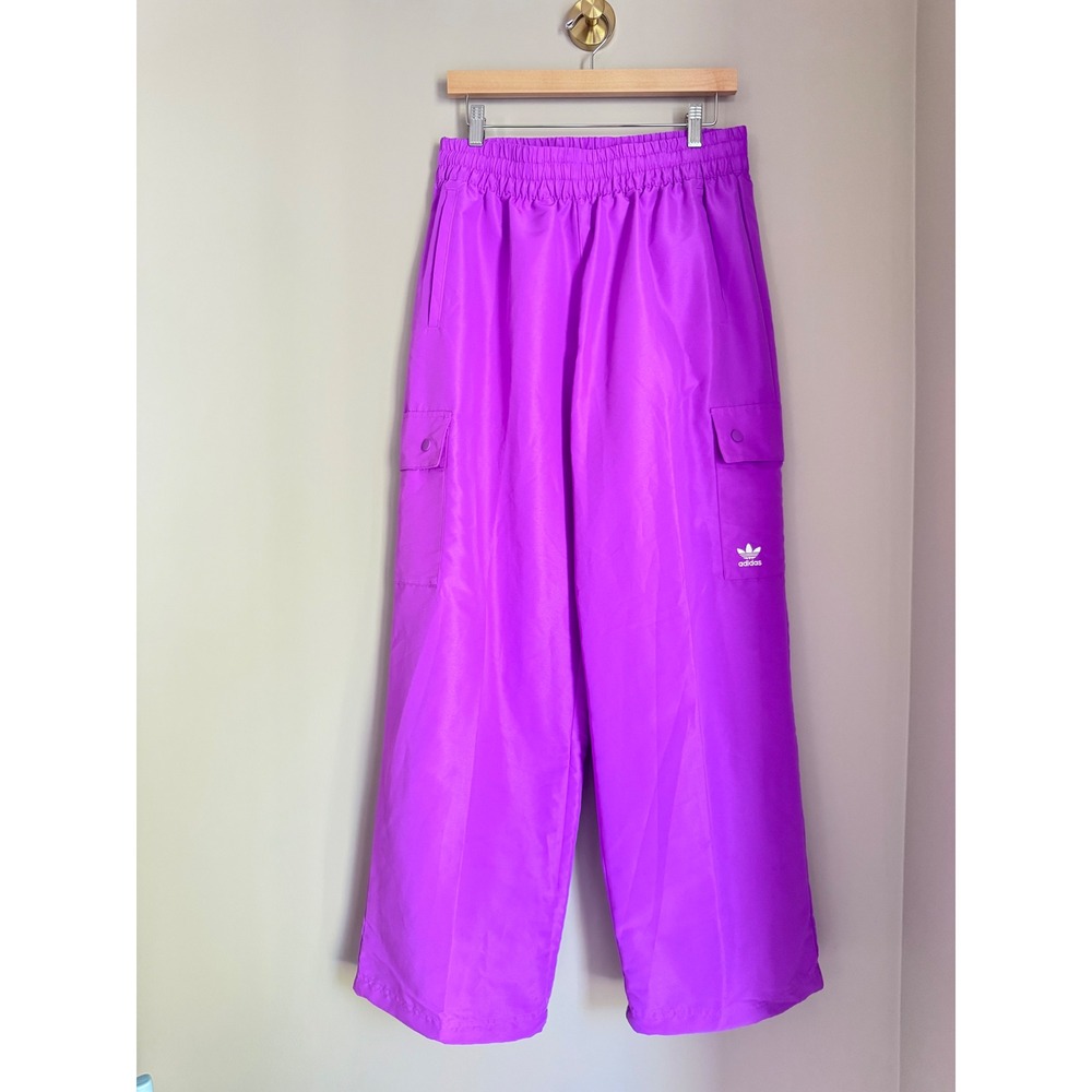 Adidas Womens Wide Leg Track Pants Purple Cargo Pocket Trefoil Logo Large